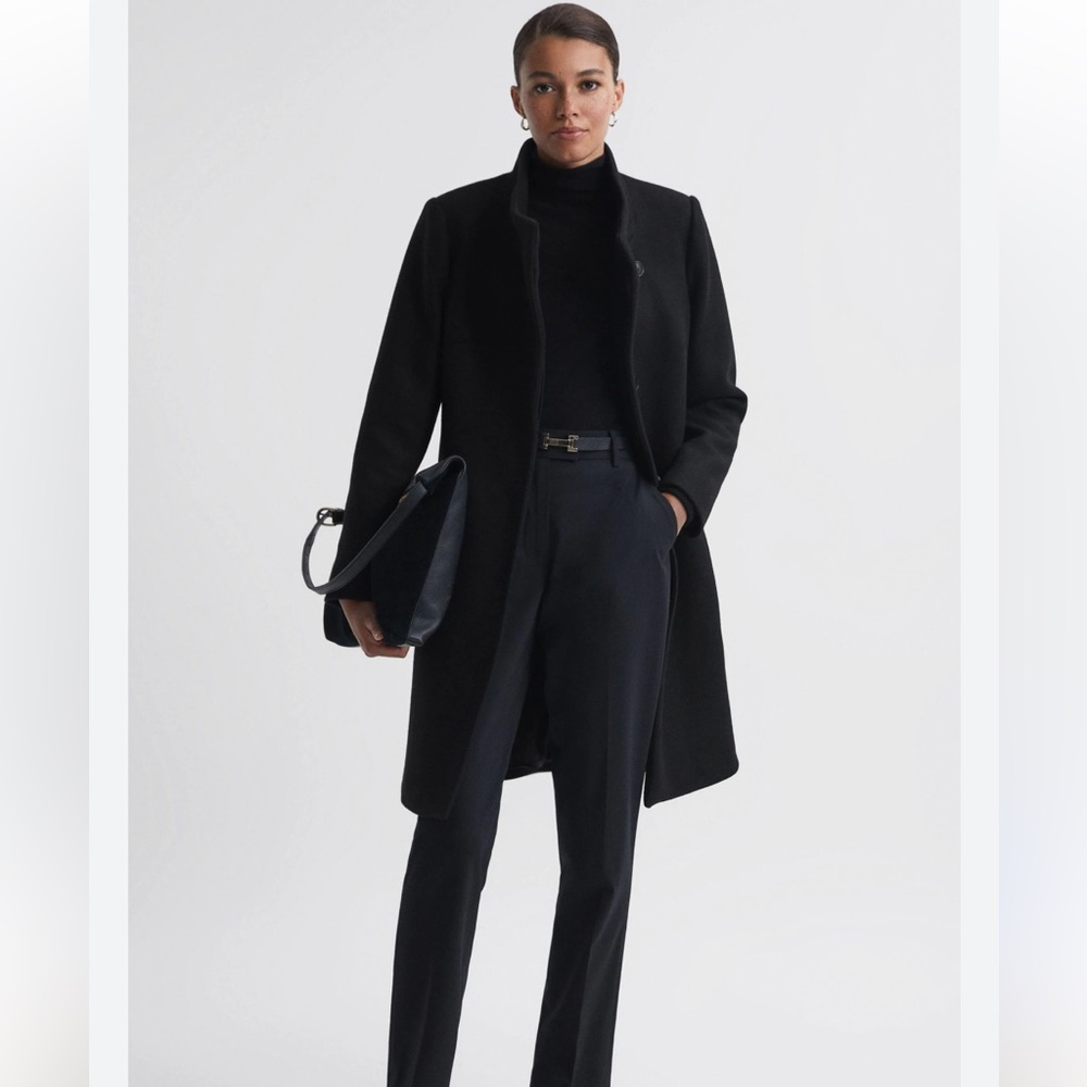 Reiss Lanston Wool Longline Slim fit Overcoat Coat in Black Size 8
